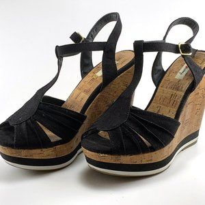 Olsenboye Black Cork Wedge Heel Womens Shoes Style Ojupiter Size 5